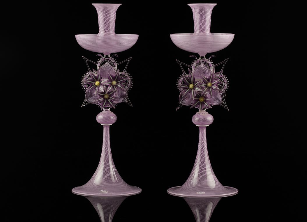 Pair of filigree candlesticks flowers